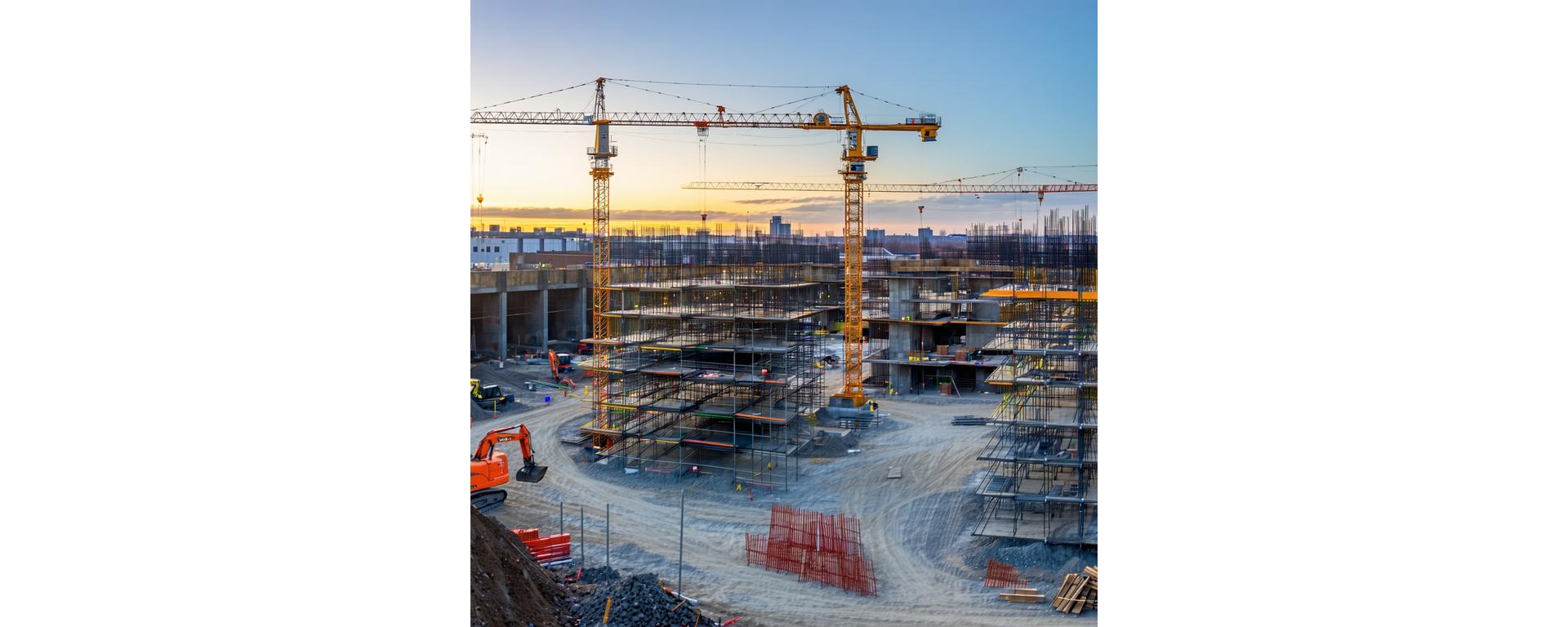 A panoramic view of a Manchester construction site before sunrise
